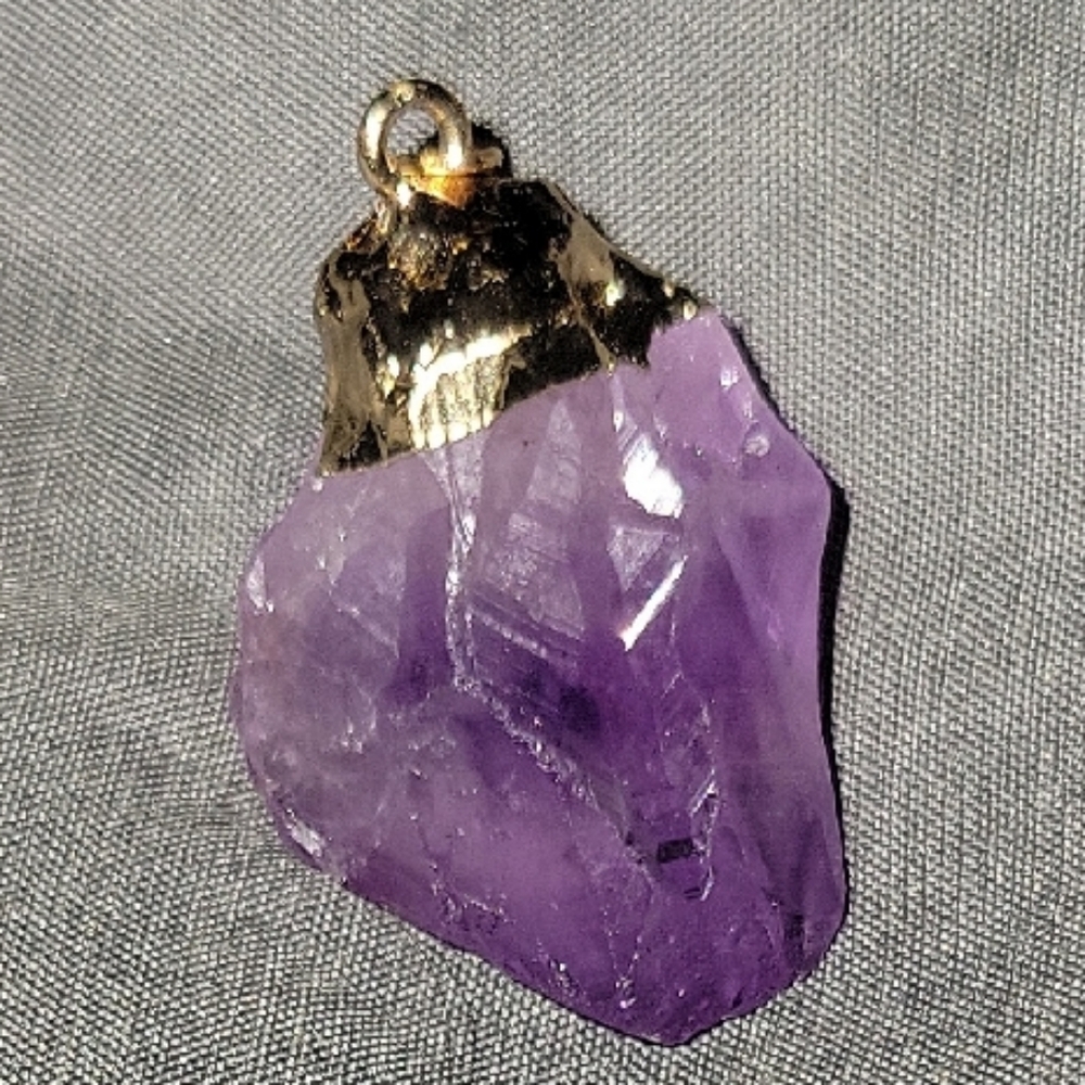Beautiful Bright Purple Natural Amethyst Crystal Wrapped In Gold - Pendant